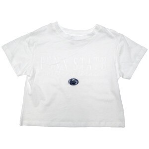 women's white short sleeve crop top with Penn State Nittany Lions and Athletic Logo